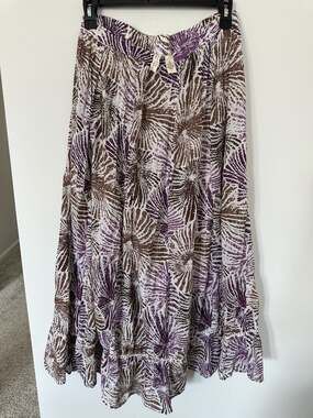 Studio West Women's Purple and Brown Abstract Print Cotton Midi Skirt Size M